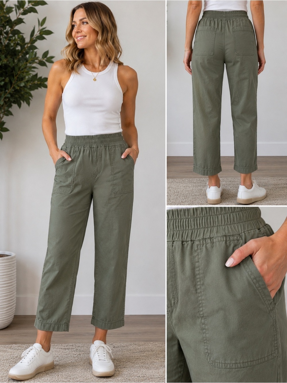 Wit & Wisdom Olive Green Pull-On Wide Leg Utility Pants Size S